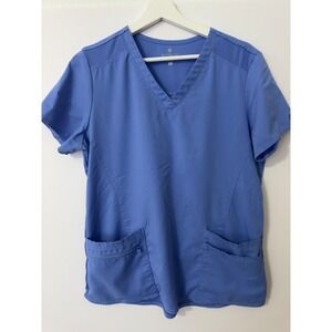 WonderWink Women Blue Short Sleeve V Neck Scrub Top Size M